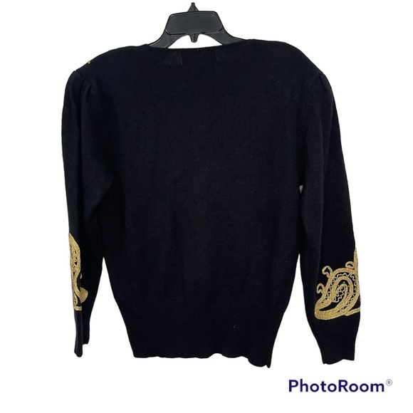 Vintage Maurada Sweater Lambswool Angora Rabbit Hair Blend black Gold details M - Picture 9 of 10